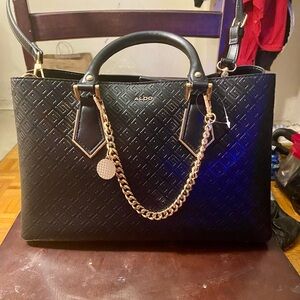 Aldo Quilted Black Satchel with Gold Accents